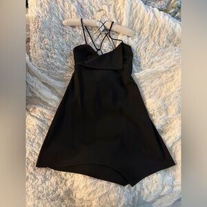 Black Strap Asymmetrical Mini Dress with side zipper, Size M